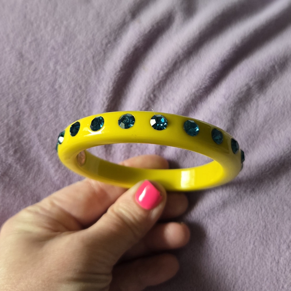 Juicy Couture Yellow Bangle Bracelet with Blue Rhinestones - Picture 2 of 6
